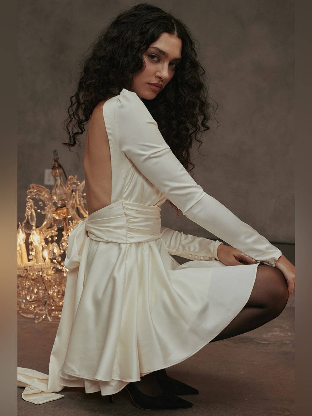NEW House Of CB ARYANA Ivory Satin Bow Mini Dress Size M - Tall